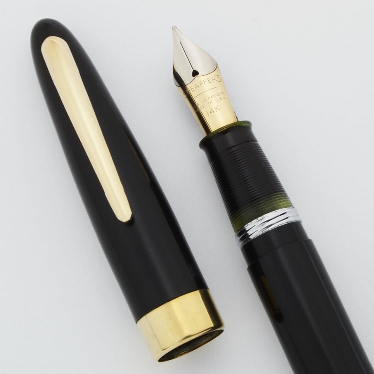 Sheaffer 875 Sovereign Fountain Pen - Black, Fat Vac-Fil, Medium-Fine 14k Open Nib (Superior, Restored)