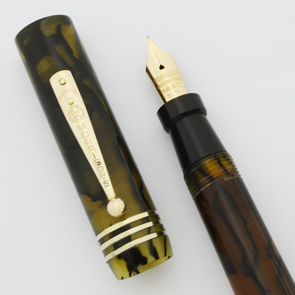 Morrison Fountain Pen - Black & Pearl, Oversize, 14k Flexible Broad Nib (Very Nice, Restored)