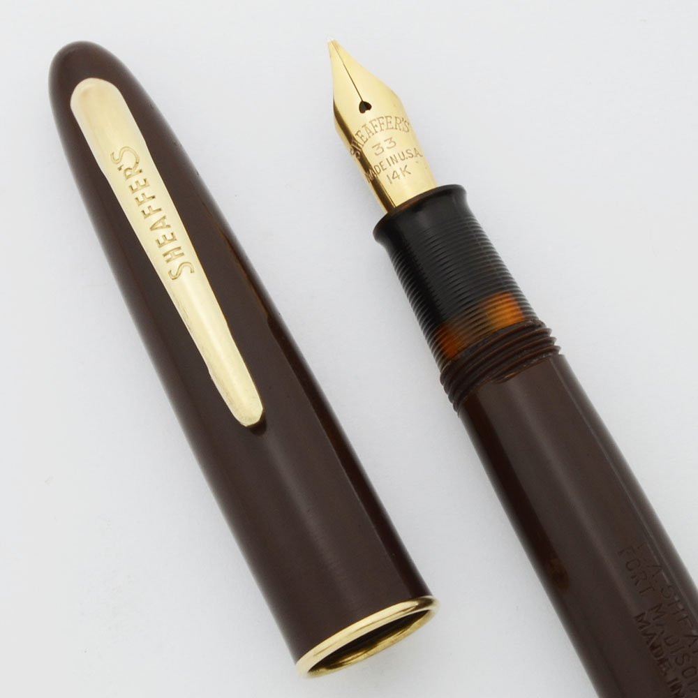 SHEAFFER 万年筆 ブラウン K14 585 14K Sheaffer Craftsman - Solid Brown, Fine 33 14k Gold Nib, Lever