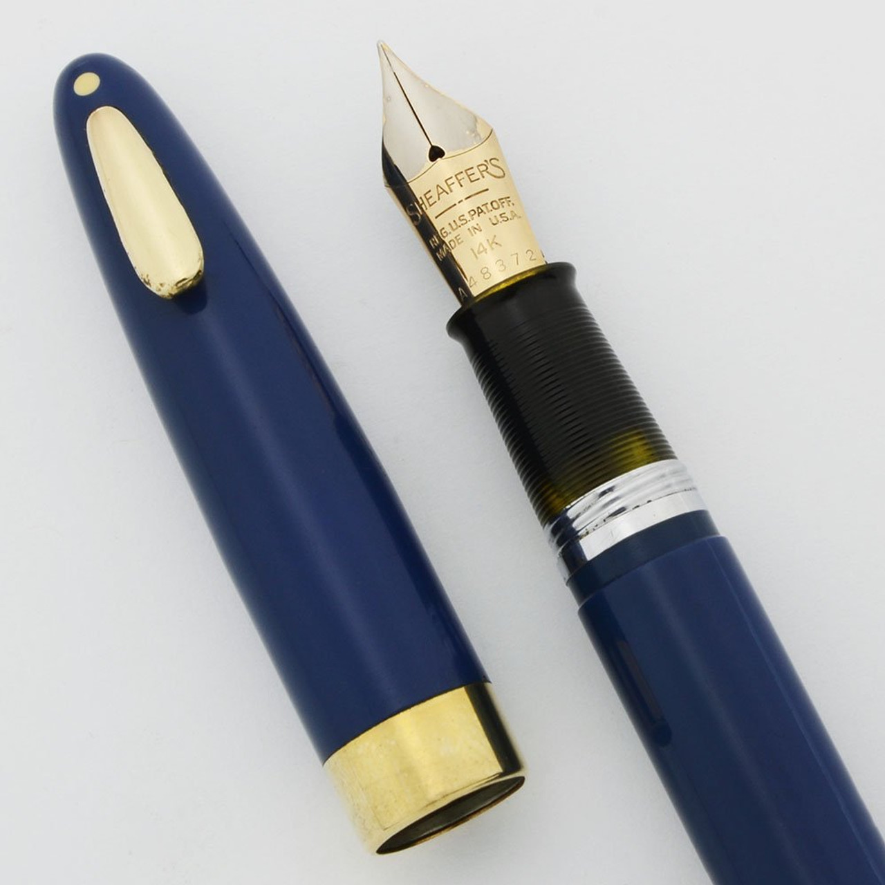 Sheaffer Tuckaway Statesman Fountain Pen (1949) - Touchdown, Persian Blue, Fine 14k Gold Open Nib (Excellent,)