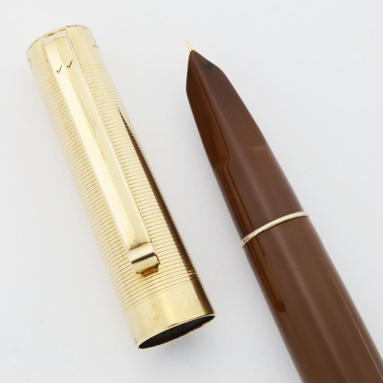 Eversharp Fifth Avenue Fountain Pen - Army Brown, GF Cap, Demi Size, Fine (Excellent +, Restored)