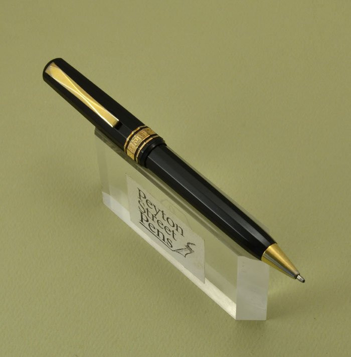 Omas Faceted Ballpoint Ballpen - Small Size, Black with Gold Trim, Cap Actuated (Very Nice)