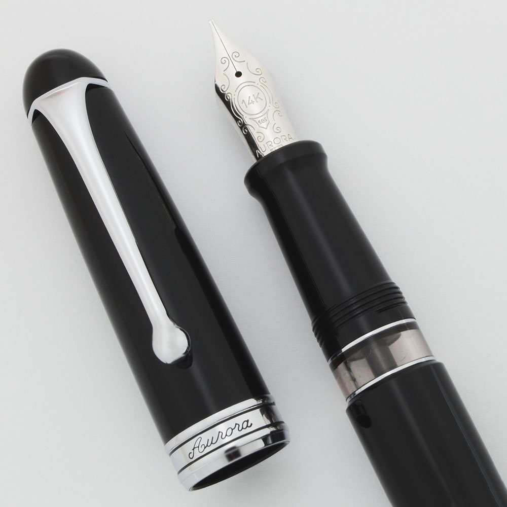 Aurora 88 Fountain Pen - Black, Piston, Larger Size, 14k Italic