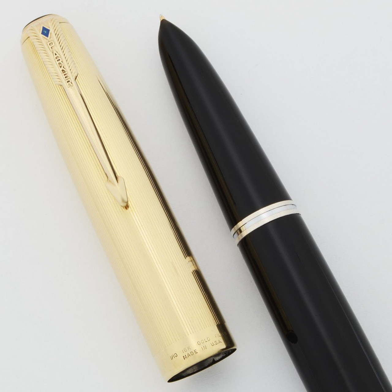 Parker 51 Vacumatic (1943) - Black, GF Parallel Lines Cap, Fine (Excellent, Restored)