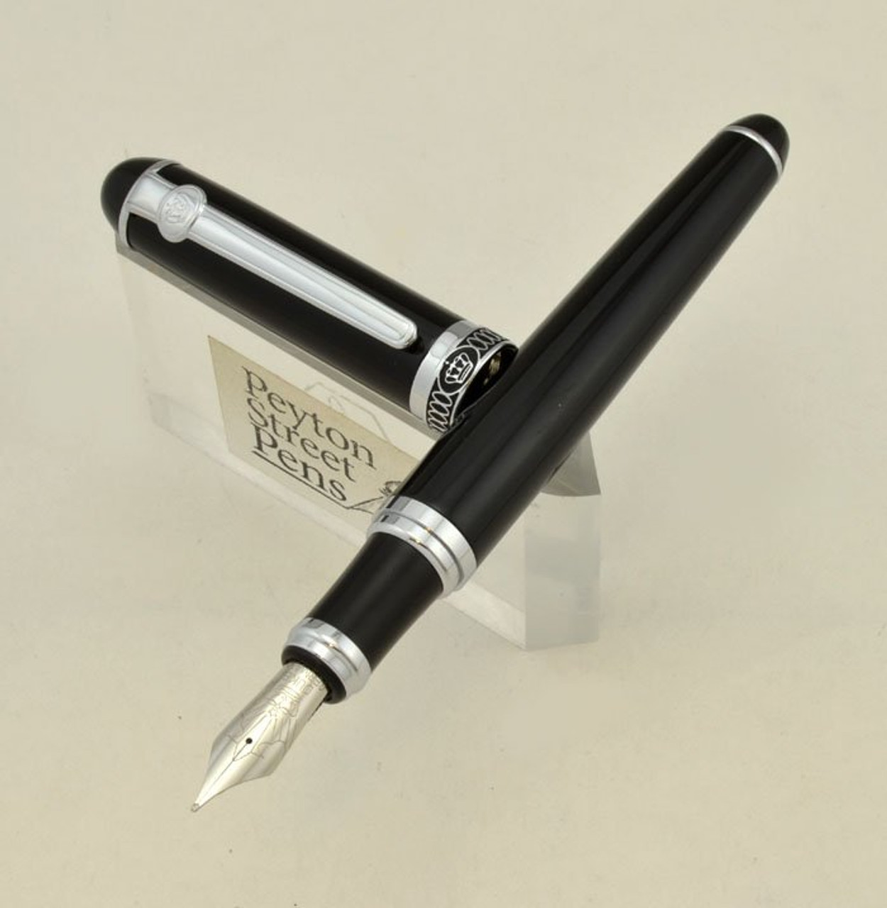 Duke D2 Fountain Pen - Black Resin, Chrome Trim, Fine (New in Box)