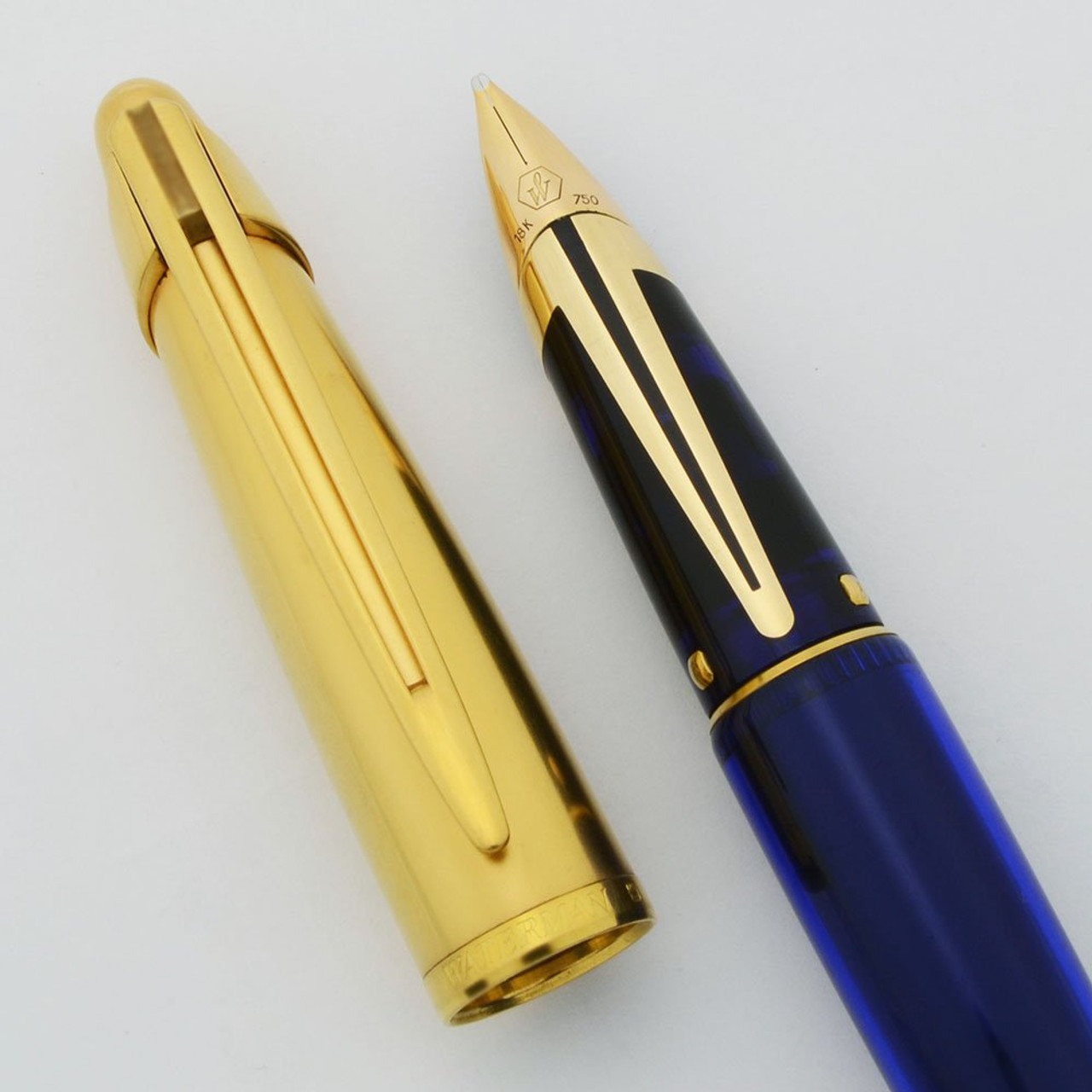 Waterman Edson Fountain Pen - Sapphire Blue, 18k Broad Nib