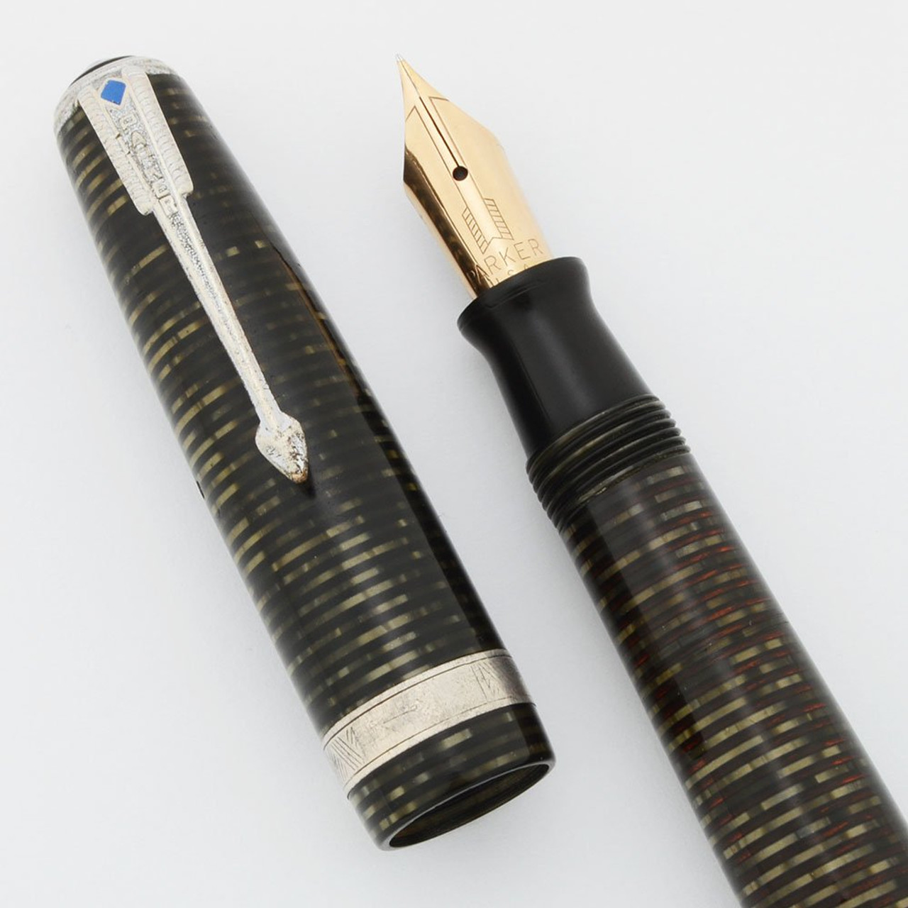 Parker Vacumatic Major Fountain Pen (1943) - Grey Pearl, Extra Fine Nib (Very Nice, Restored)