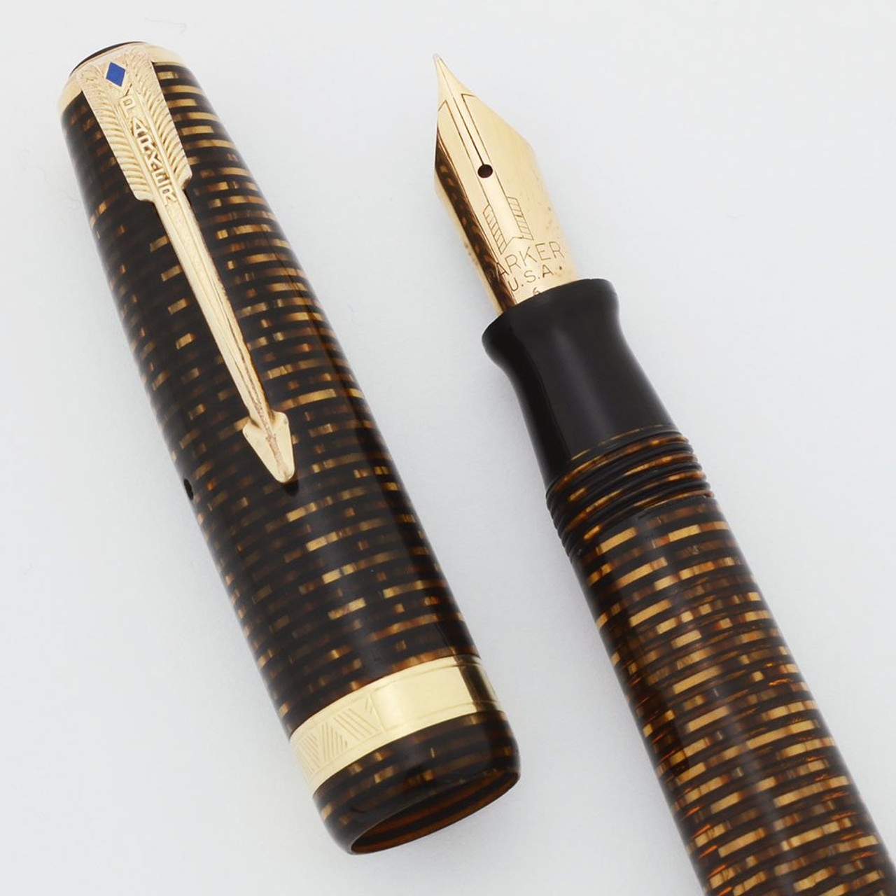 Parker Vacumatic Major Fountain Pen (1946) - Brown Pearl, Extra Fine Nib (Excellent, Restored)