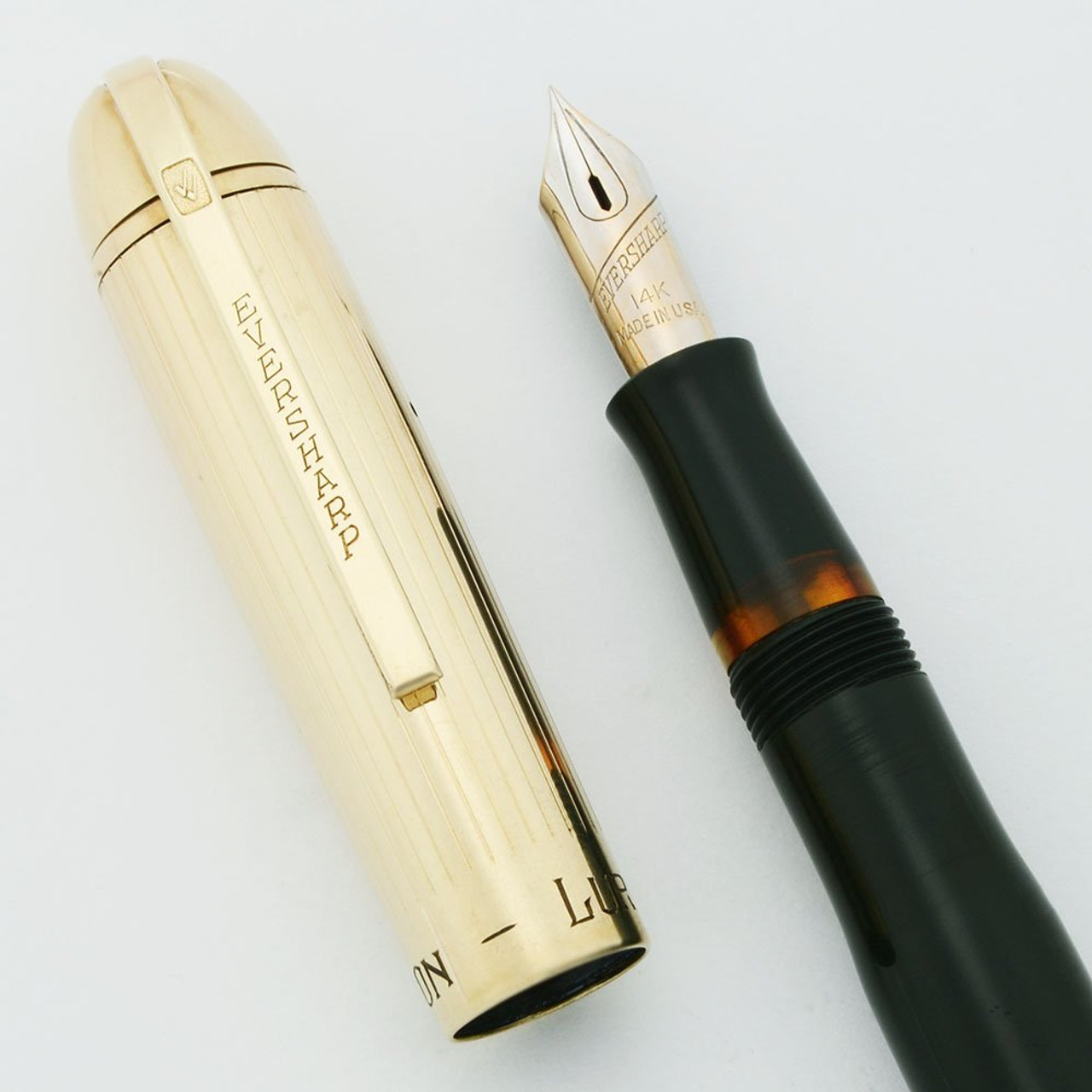 Eversharp Skyline Demi Fountain Pen - Dark Green, Longitudinal Lined Cap w GF Derby, Manifold Extra Fine Nib (Very Nice, Restored)