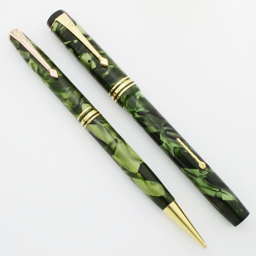Conway Stewart 388/33 Fountain Pen Set - Marbled Green, Extra Fine