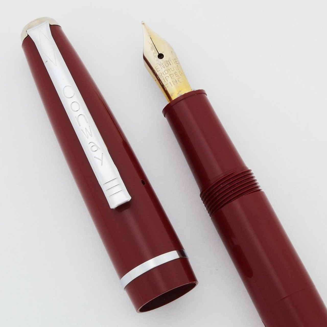 Conway Stewart 66 Fountain Pen (1960s) - Red, Aerometric Fill, Fine Gold Plated Nib (Excellent, Restored)