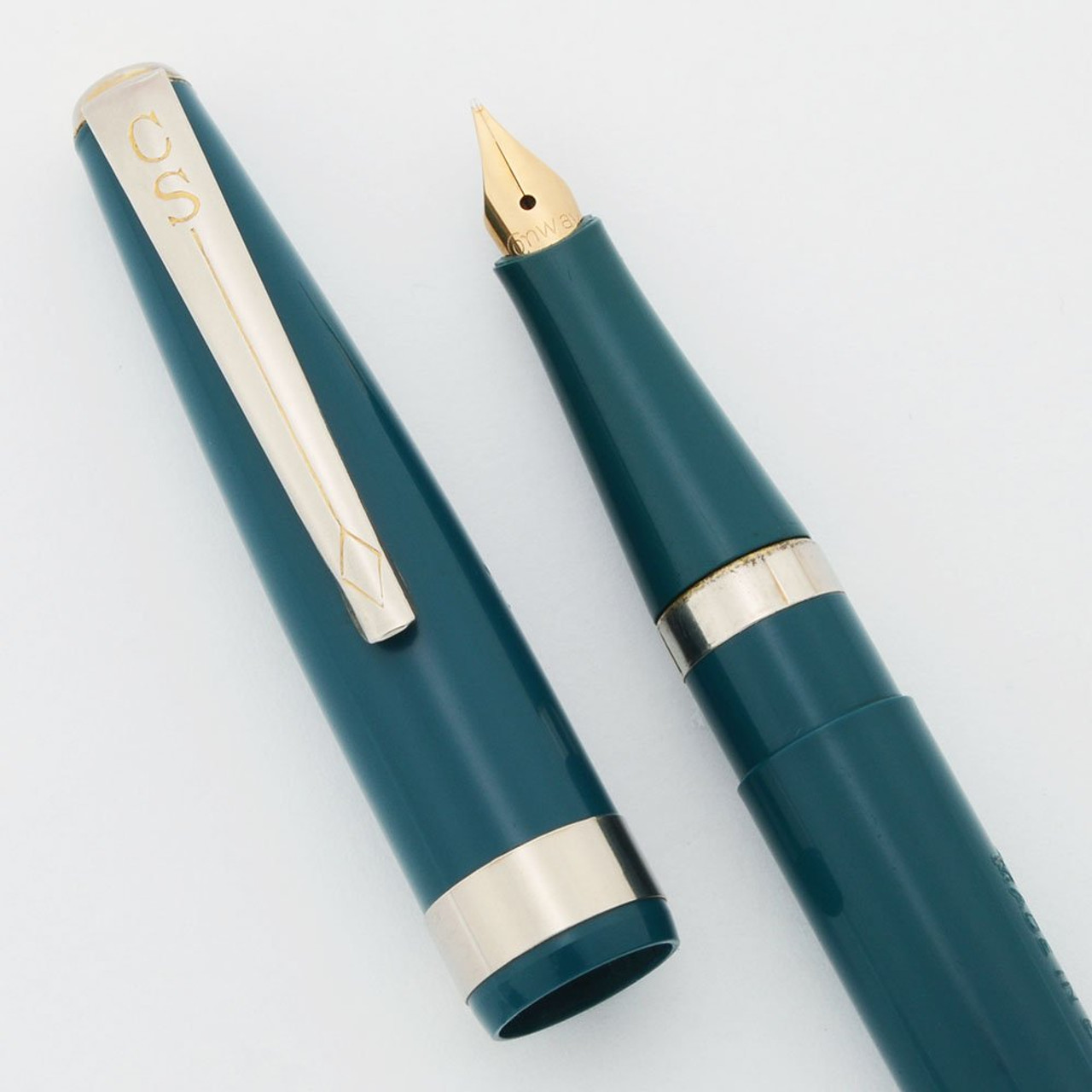 Conway Stewart 68 Fountain Pen (1960s) - Teal, Aerometric Fill, Fine 14k Nib (Excellent +, Restored)