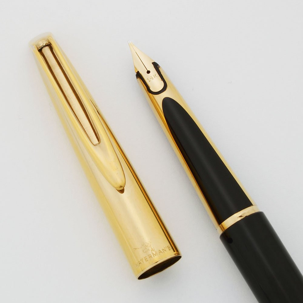 Waterman CF Fountain Pen (1950s) - Black w Gold Plated Cap, 14k