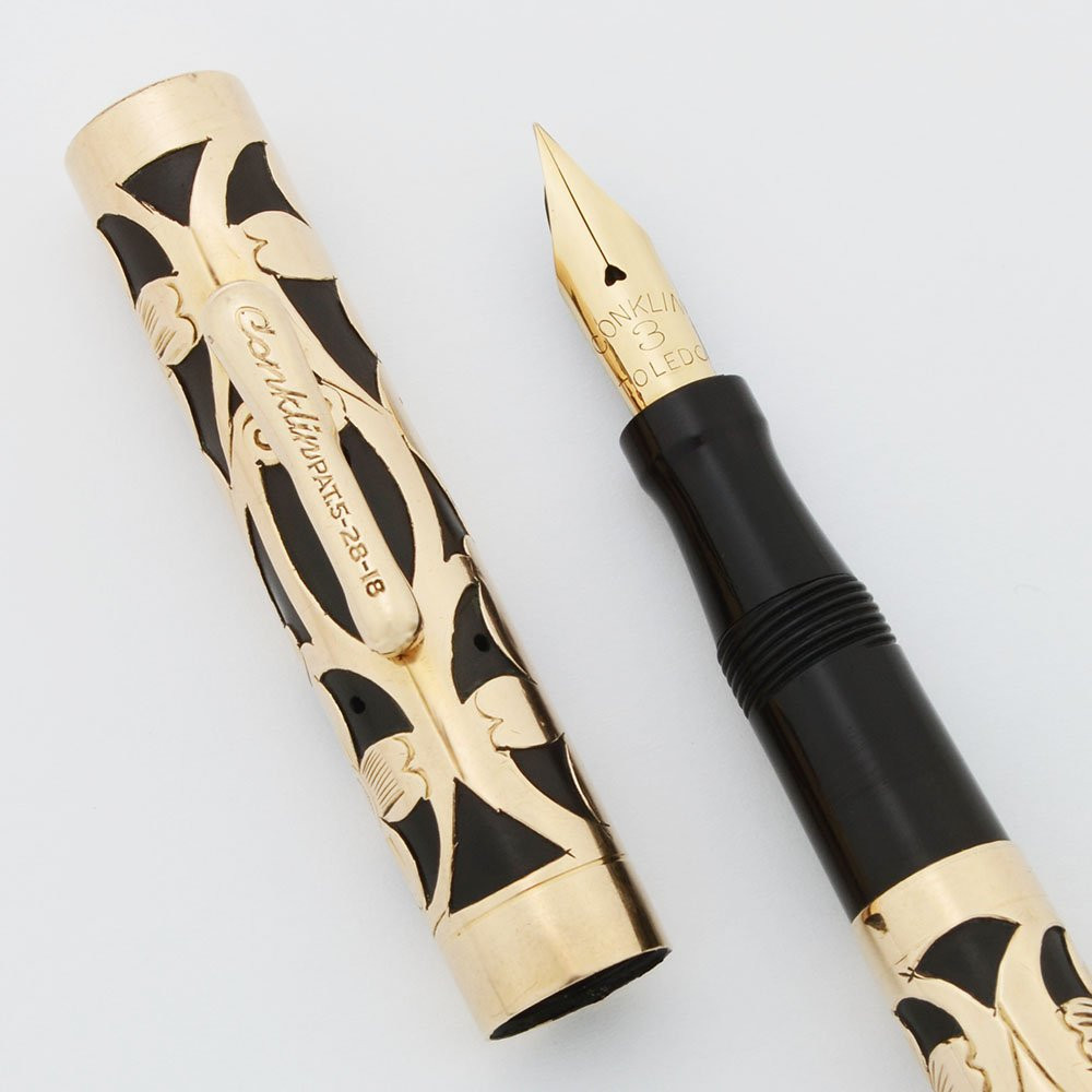 Conklin Crescent 3 Fountain Pen 4Leaf Gold Filled Filigree
