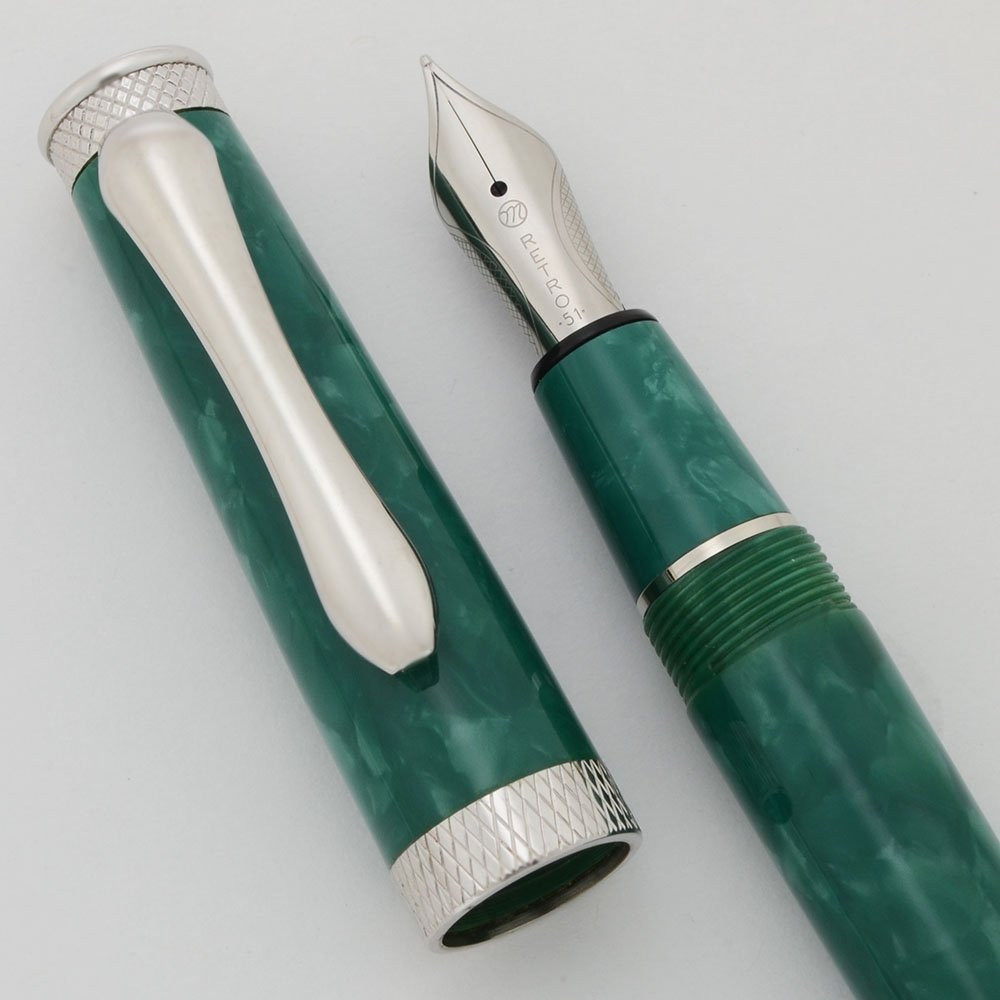 Retro 51 Scriptmaster Fountain Pen Aqua Marble, C/C, Medium Nib (Near