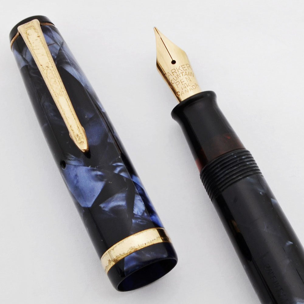 Parker Challenger Fountain Pen (1937, Canada) Blue Marble, Button
