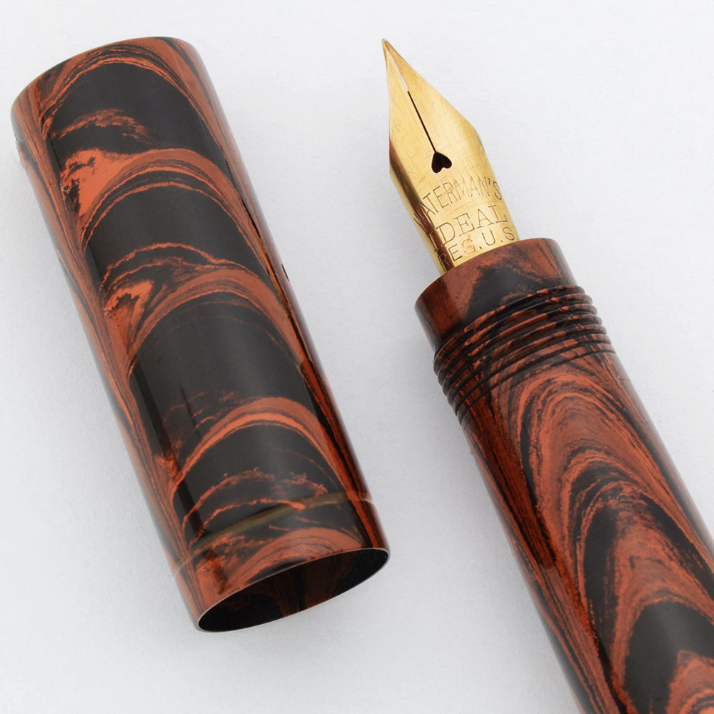 Waterman 42 Safety Pen Red Ripple Hard Rubber, Fine Waterman Ideal Flexible Nib (Superior