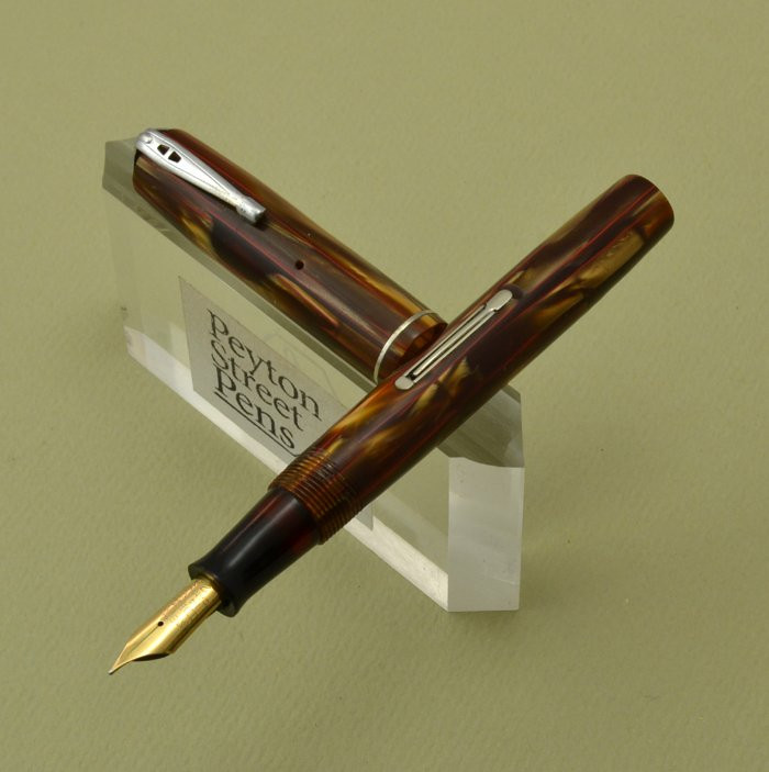 Waterman 301 Fountain Pen Canada, Brown w Red Veins, Chrome Trim