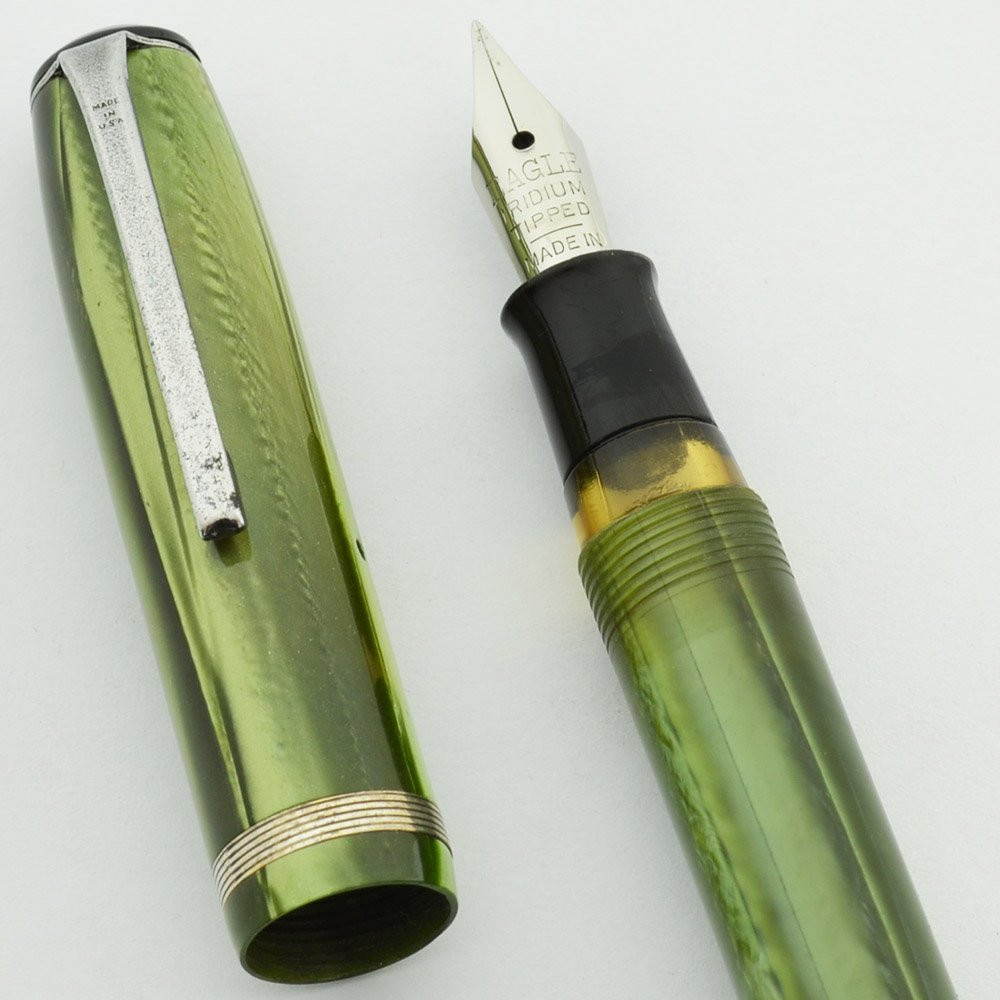 Eagle Fountain Pen Green, Fine Steel Nib (Excellent +, Restored
