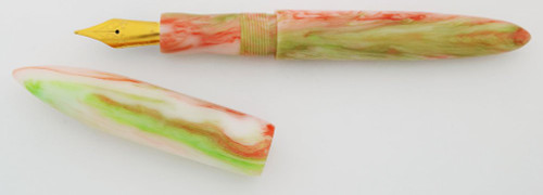 PSPW Prototype Fountain Pen - Tangerine Lime Swirl Alumilite, Pointed Ends, #6 JoWo Nibs (New)