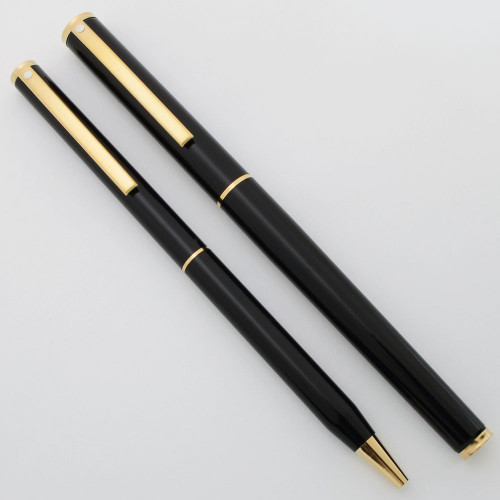 Sheaffer Fashion II Fountain Pen Set (Model 286) - Gloss Black w Gold Trim, Medium Nib (New Old Stock in Box)