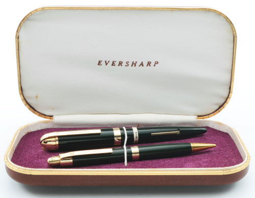 Eversharp Skyline Demi J76 Fountain Pen Set - Green w Gold Derby & Wide Band, 14k Gold Medium Manifold Nib (New Old Stock in Box, Restored)
