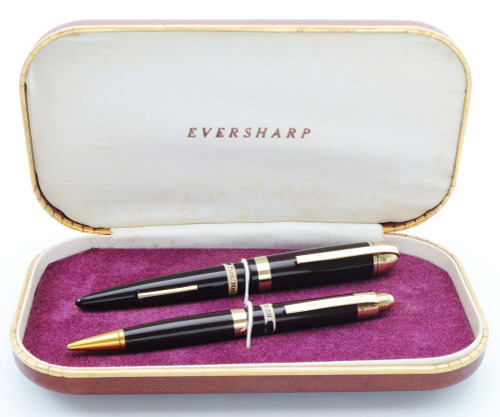 Eversharp Skyline Demi J76 Fountain Pen Set - Blue w Gold Derby & Wide Band, 14k Medium Flexible Nib (New Old Stock in Box, Restored)