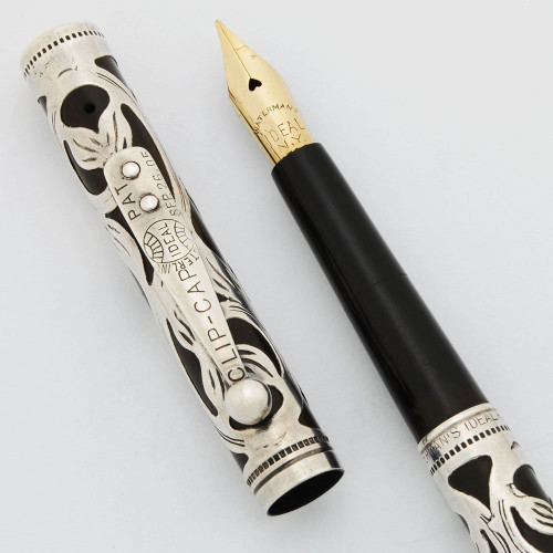 Waterman 0512 1/2 Fountain Pen - Sterling Trefoil Filigree Overlay, Fine Flexible Nib (Excellent, Restored)