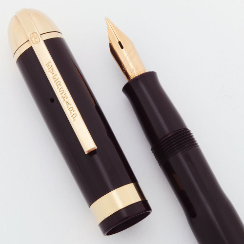 Eversharp Skyline Demi J76 Fountain Pen - Burgundy w Gold Derby & Wide Band, 14k Medium Flexible Nib (New Old Stock, Restored)