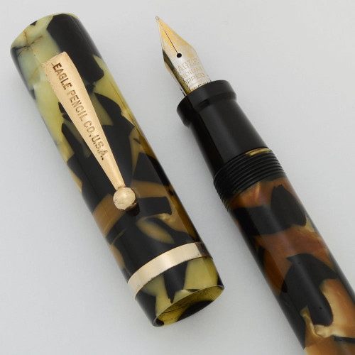Eagle Oversized Fountain Pen - Black and Pearl with GT, Fine Steel Nib (Very Nice, Restored)