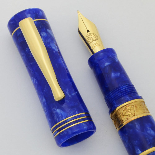 Delta Evolution Fountain Pen Limited Edition (0764/809) - Blue Marble, Vermeil Trim, C/C, 18k Medium (Near Mint, Works Well)