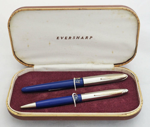 Eversharp Symphony 500 (Loewy First Version) Fountain Pen Set - Blue, Flexible Medium 14k Nib (New Old Stock, Some Pitting on Pencil, Restored)