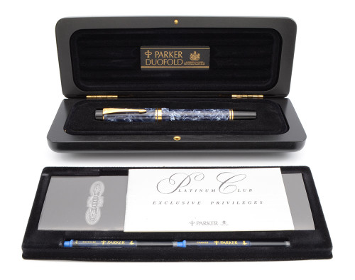 Parker Duofold Centennial Fountain Pen (1987) - Blue Marble, Medium #83 18k Nib (Excellent + in Box, Works Well)