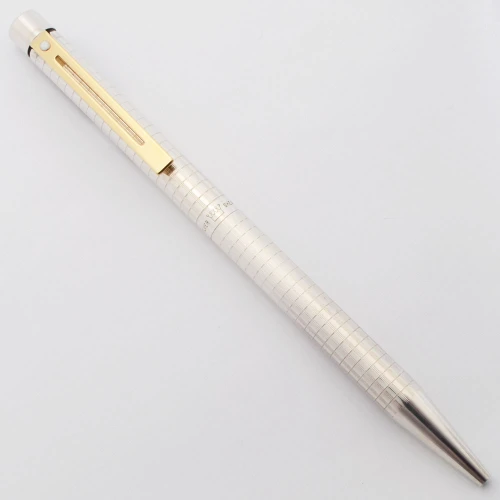 Sheaffer Targa 1006x Ballpoint Pen (1980s) - Sterling Silver Grid, Gold Trim (New Old Stock)
