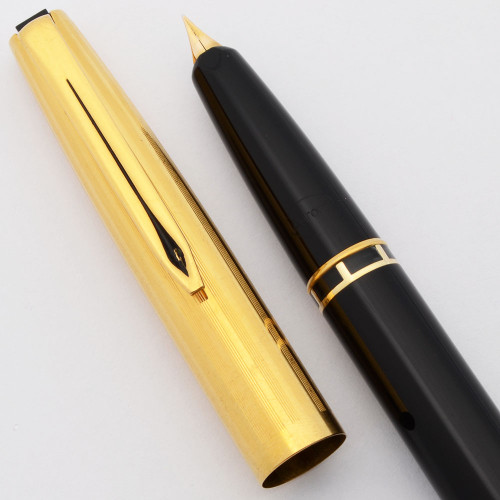 Aurora 98 Fountain Pen (1960s) - Black w Gold Lined Cap, Magic Reserve Filler, 14k Fine Nib (Very Nice, Works Well)