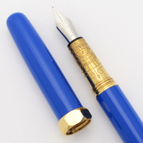 Ferris Wheel Press "The Brush" Fountain Pen - Cerulean Midnight w/Brass, C/C,  Stainless Steel Fine Point Nib (Excellent +, Works Well)