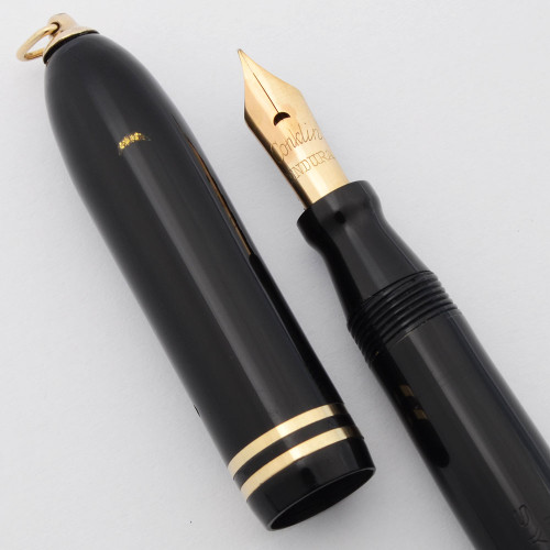 Conklin Endura Symetrik Ring-Top Fountain Pen Set (1930s)- Black w/GT, Lever Filler, Fine Flexible Endura Nib (Excellent, Restored) Conklin Endura Symetrik Ring-Top Fountain Pen Set (1930s)- Black w/GT, Lever Filler, Fine Flexible Endura Nib (Excellent, Restored)