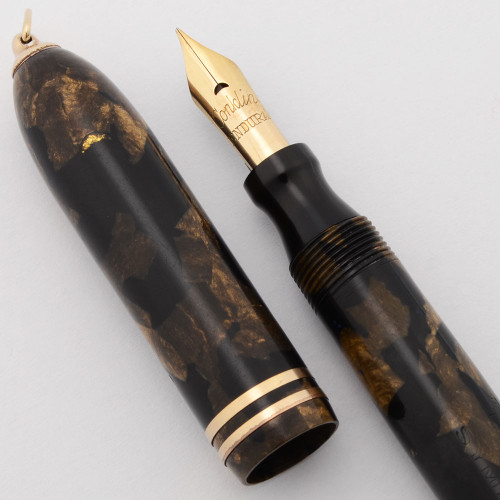 Conklin Endura Symetrik Ring-Top Fountain Pen (1930s)- Black & Bronze, Lever Filler, Fine Flexible Endura Nib (Excellent, Restored) Conklin Endura Symetrik Ring-Top Fountain Pen (1930s)- Black & Bronze, Lever Filler, Fine Flexible Endura Nib (Excellent, Restored)