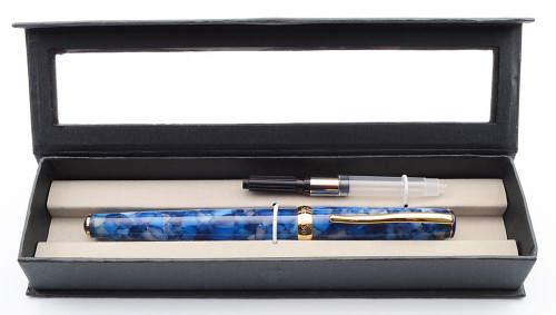 Smithsonian Fountain Pen - Blue Marble w/GT, C/C, Medium Bock Nib (Near Mint, In Box)