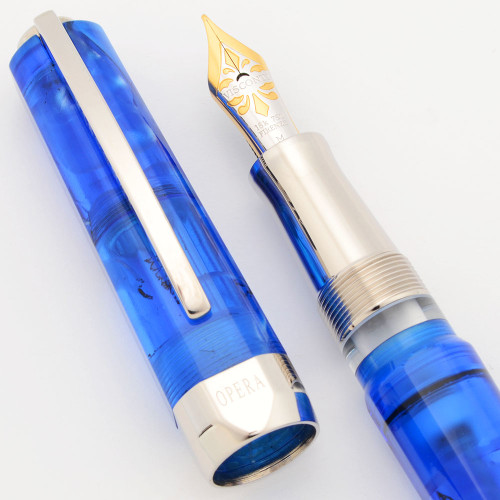 Visconti Opera Master Demo Fountain Pen LE (162/888)-  Stream Blue Demonstrator, Double Reservoir Power Filler,  Medium 18K Nib (Excellent +, Works Well)