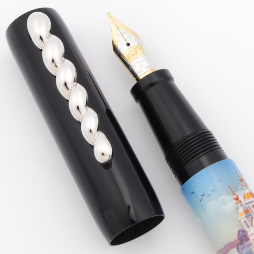 Bexley Handpainted Fountain Pen LE 2/15 - Russian-Style Snowy Harbor Decoration, C/C, 18k Medium (Excellent +, Works Well)