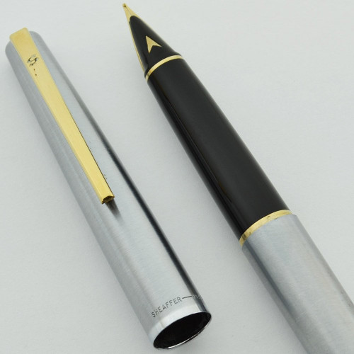 Sheaffer Stylist Fountain Pen 404P -  Brushed Steel Cap, Black Barrel, GP Trim, Two-Way Fine Nibs (New Old Stock in Box, Works Well)