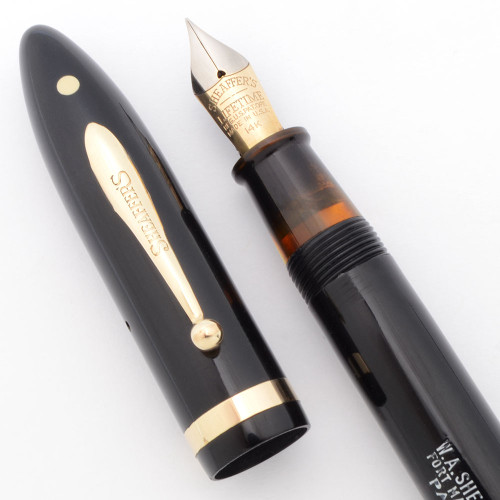 Sheaffer Balance Lifetime Oversize Fountain Pen (1930s) - Short Humped Clip, Black, Fine Lifetime 14k Nib (Excellent +, Restored)