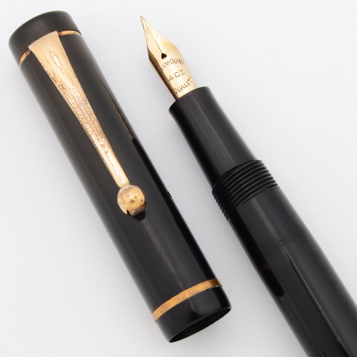 Paramount Fountain Pen (UK, 1930s) - Black Hard Rubber, Lever Filler, Flexible 14K Nib (Excellent, Restored)