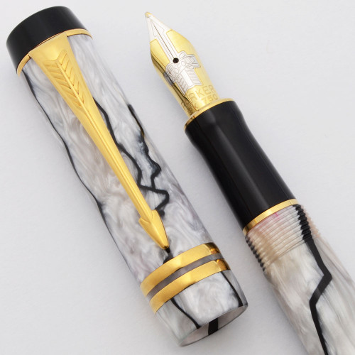 Parker Duofold International Fountain Pen (Mk II) - Pearl and Black, 18k Medium (Excellent, Works Well)