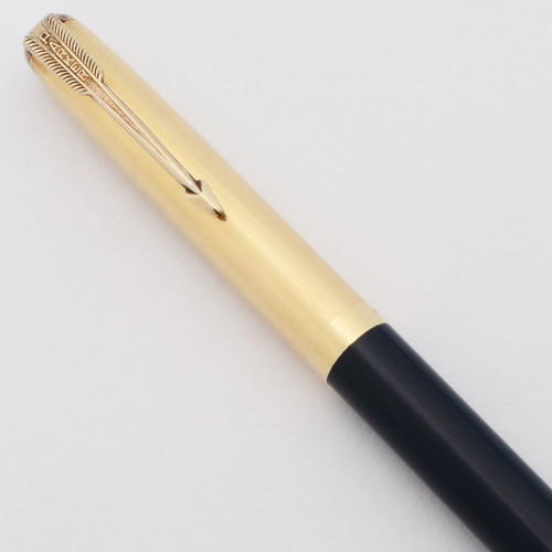 Parker 51 Vacumatic Mechanical Pencil  (1940s) - Cedar Blue w/GF Cap Parallel Lines, 0.9mm Leads (Excellent, Restored)