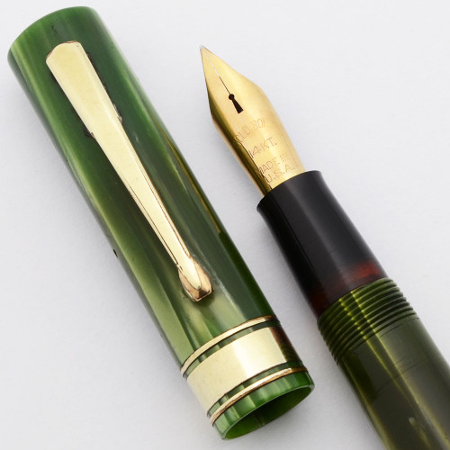 Gold Bond Fountain Pen - Pearly Green, Lever, Medium Semi-Flex 14k Nib (Very Nice, Restored)