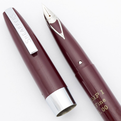 Sheaffer Compact I Cartridge Pen (1960-64) - Burgundy w/Steel Trim, C/C, Steel Extra Fine (Excellent +, Works Well)