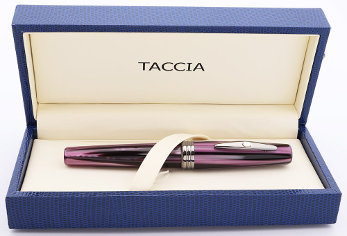 Taccia Doric Fountain Pen (2010s) - Tyrian Purple w/Ruthenium Trim, C/C, Fine Iridium Point Steel Nib (Near Mint in Box, Works Well)