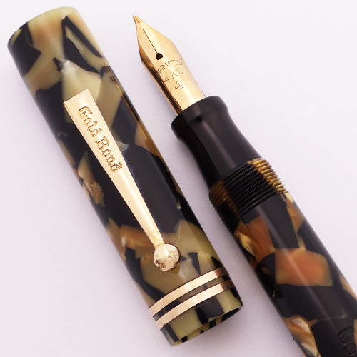Gold Bond Oversized Stonite Fountain Pen (1930s) - Black Pearl w GT, Lever Filler, 14k Warranted Flexible Nib (Excellent, Restored)